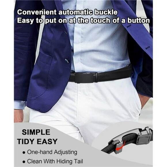 Mens Leather Ratchet Belt Set Black Brown Adjustable Belts for Jeans or Dress - Picture 2 of 7